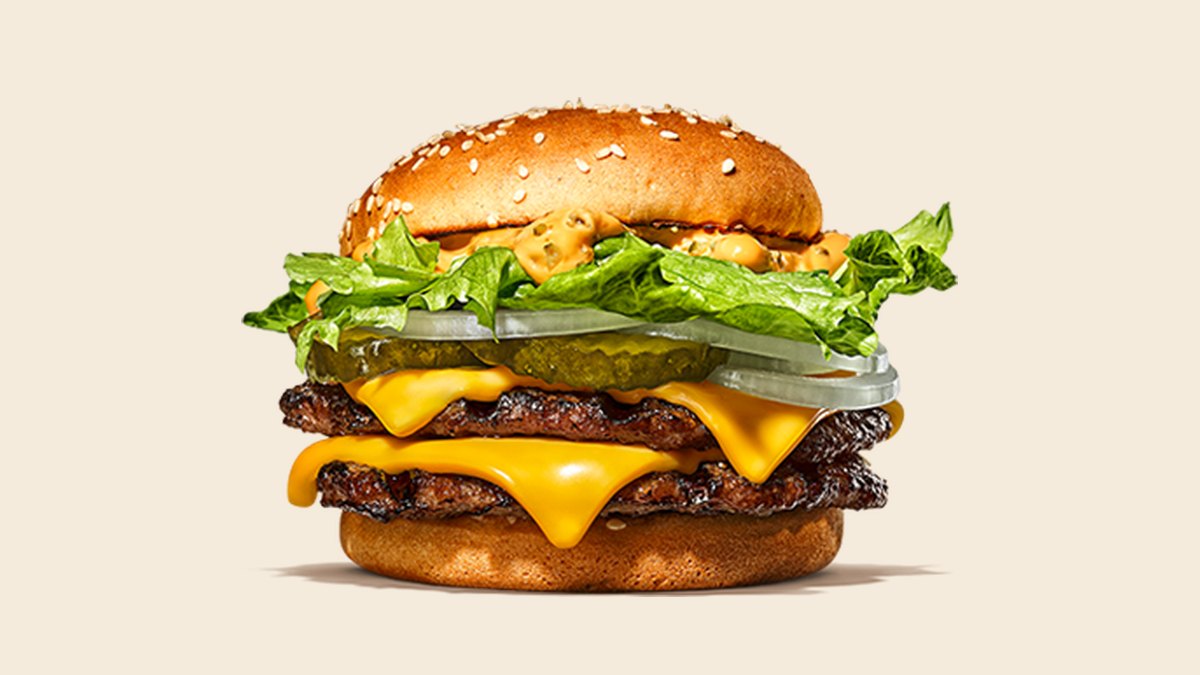 Officiële Burger King-productfoto van de Big King met twee burgers, kaas, sla en saus